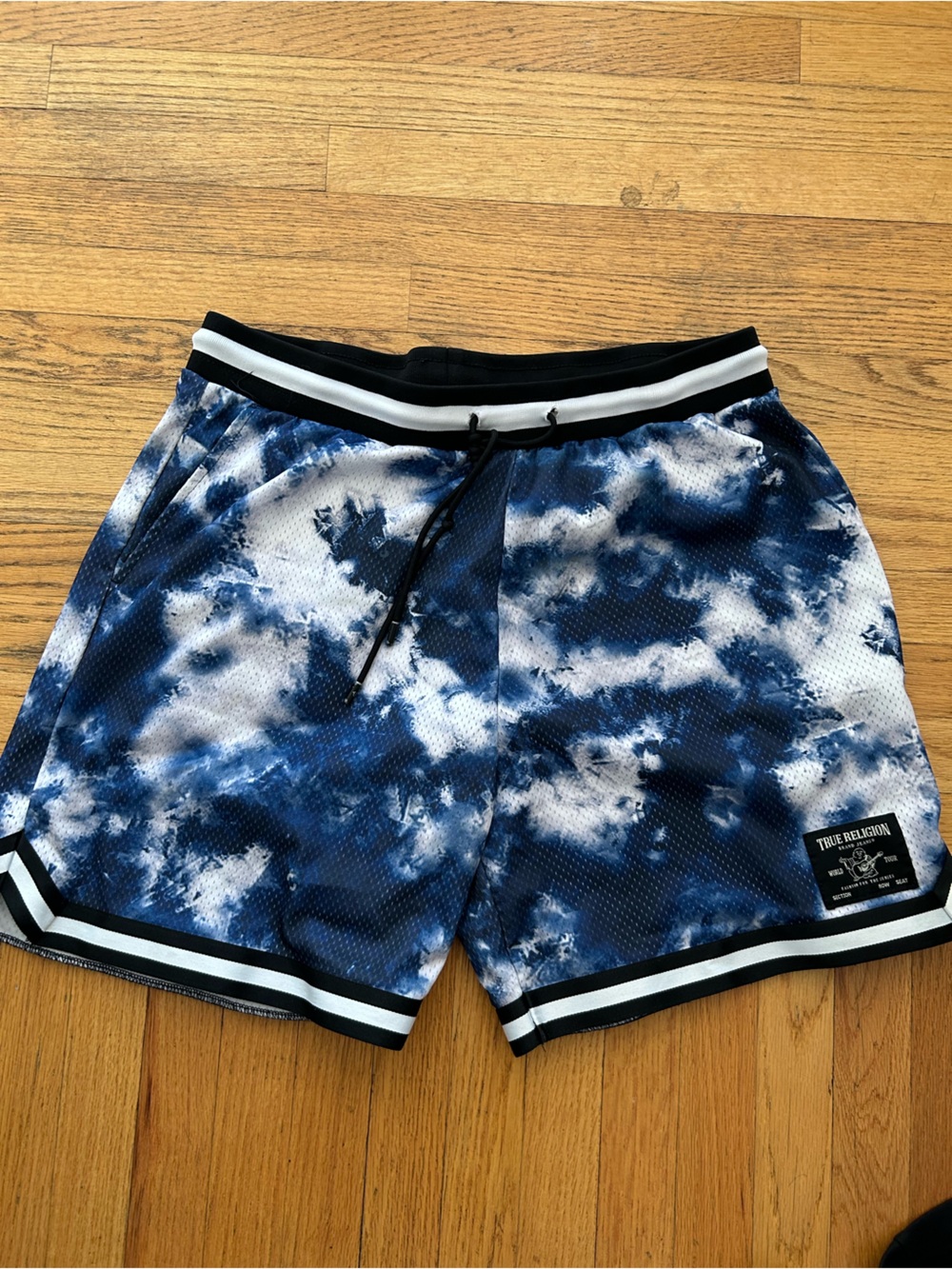 True Religion Men’s Navy and White Tie-Dye Athletic Shorts